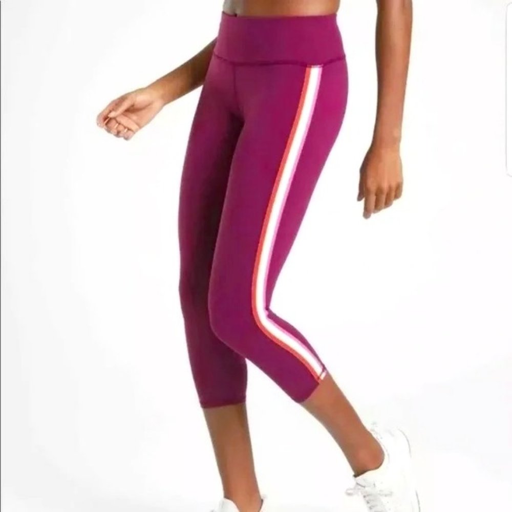 Athleta Contender Side Stripe Capri Crop Leggings Plum Small NEW WITH TAG